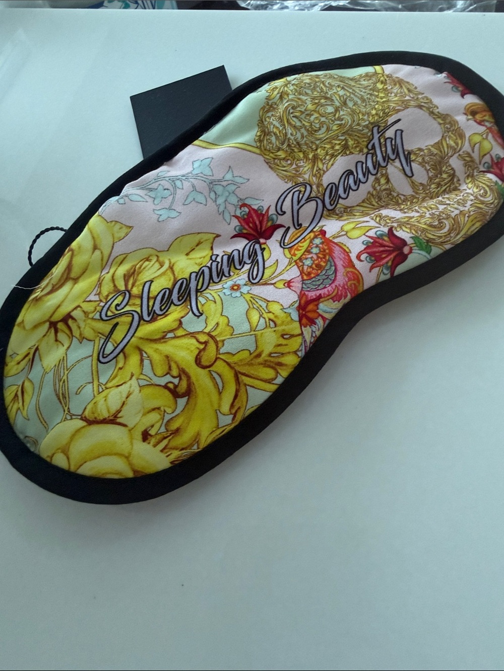 Philipp Plein Floral Satin Sleep Mask in Yellow, Pink, Black